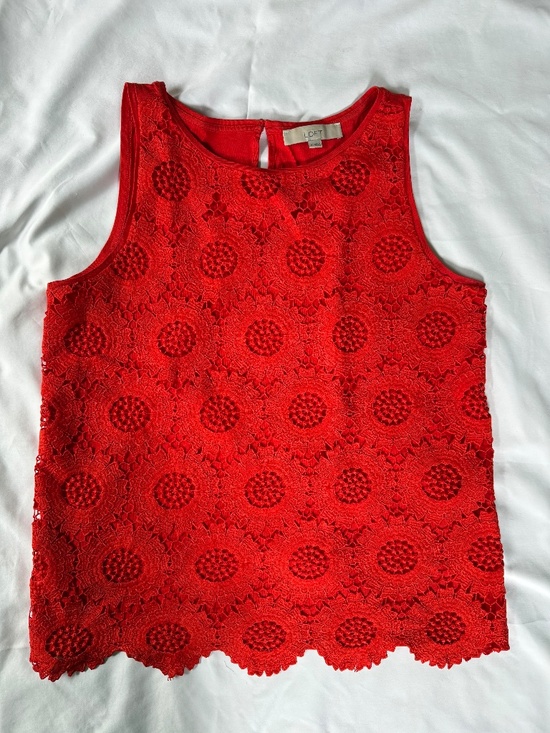 LOFT Sunflower Lace Scalloped Top, Red/Orange - Picture 2 of 3